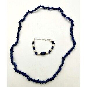 Ross Simons Cultured Pearl and Blue Lapis Bracelet, 7-9" + Necklace
